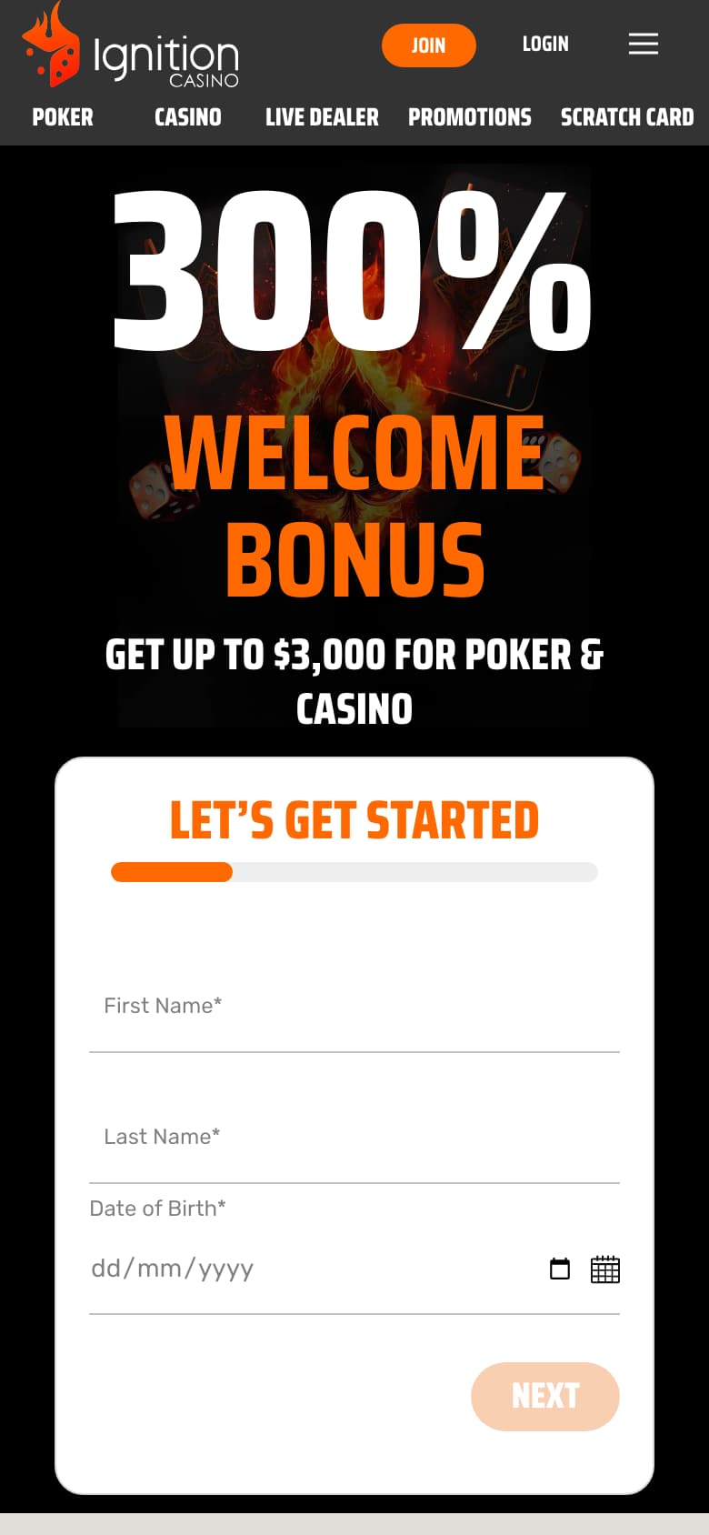 Ignition’s home page on a phone at 390 by 844 pixels