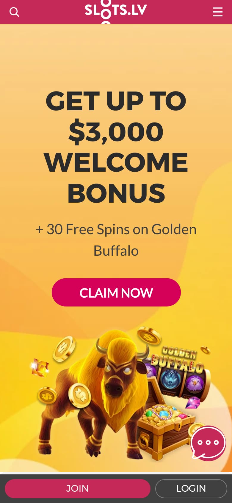 Slots.lv’s home page on a phone at 390 by 844 pixels